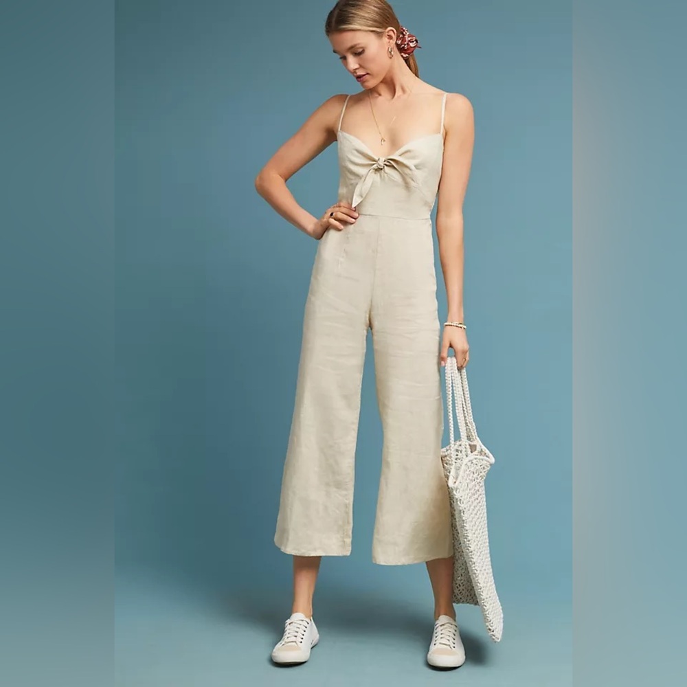 Faithfull the Brand Cream Strapless Jumpsuit with Tie-Front